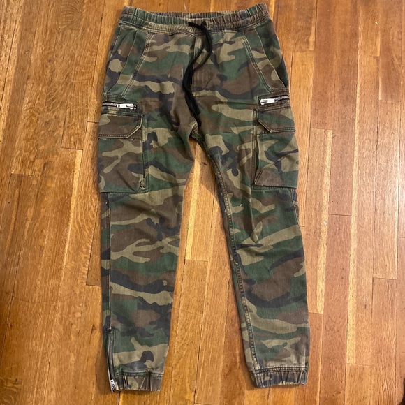 The Kooples Drawstring Jeans Cargo Style Joggers Pants Camo Streetwear 30x26 - Picture 1 of 14